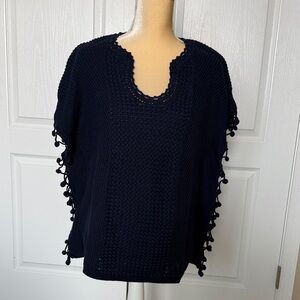 Lilly Pulitzer Navy Knit poncho style top with Pom Pom Trim